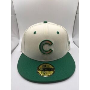 New Era 59Fifty Chicago Cubs Fitted Hat 7 3/8 Green & White Genuine MLB Cap